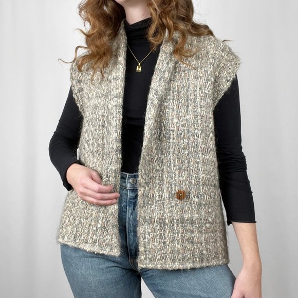 Vintage Hand Woven Wool Tweed Parisian Knit Sweater Vest Cardigan Nordic Rustic - Picture 8 of 8